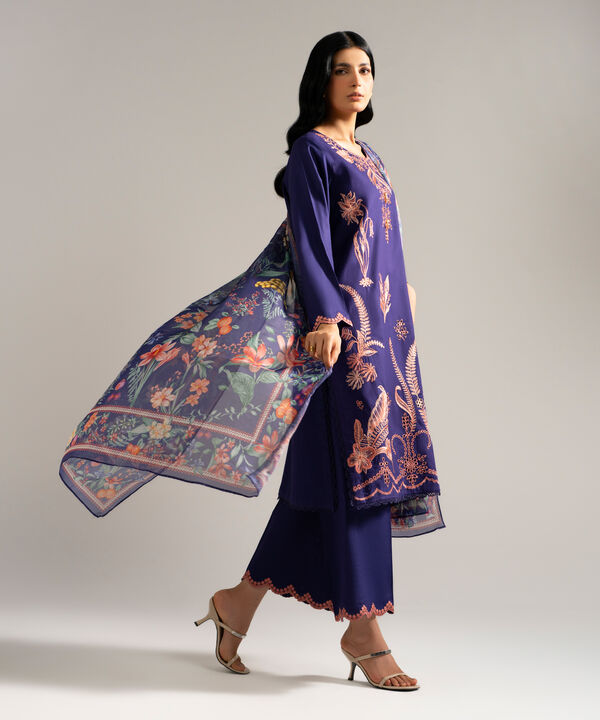 3 Piece - Embroidered Dobby Crepe Suit