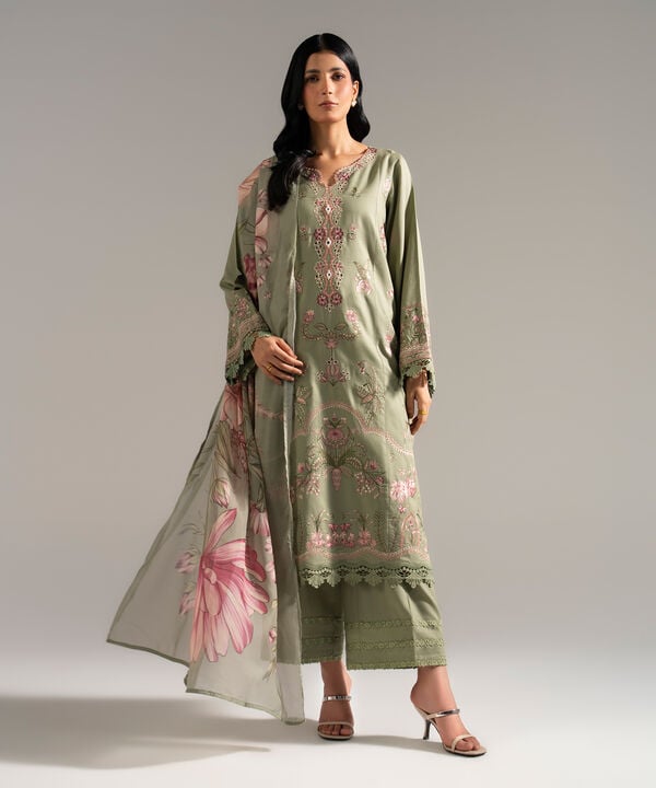 3 Piece - Embroidered Dobby Crepe Suit