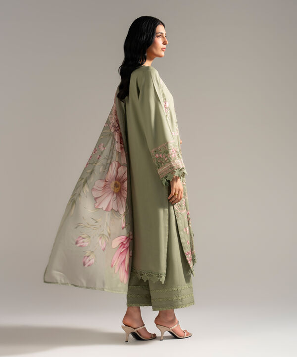 3 Piece - Embroidered Dobby Crepe Suit