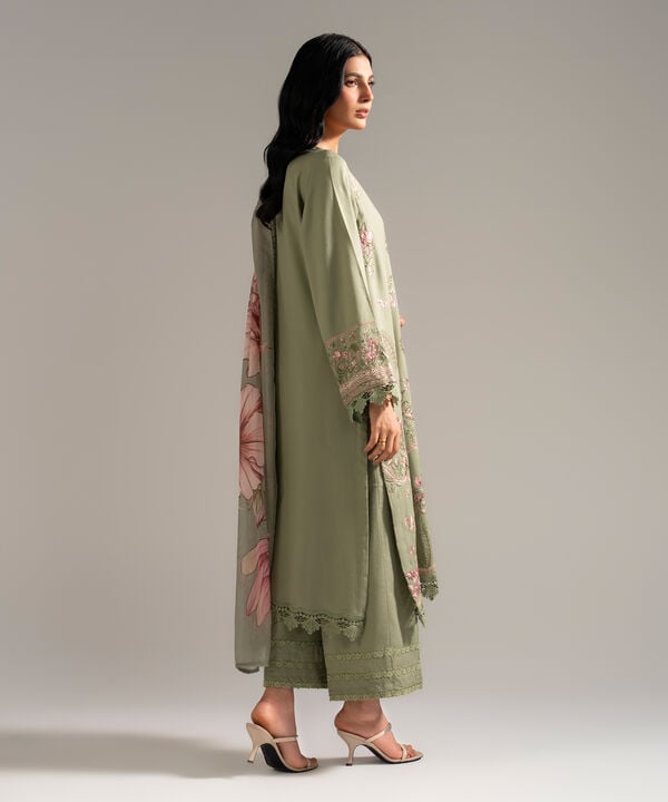 3 Piece - Embroidered Dobby Crepe Suit