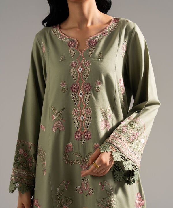 3 Piece - Embroidered Dobby Crepe Suit