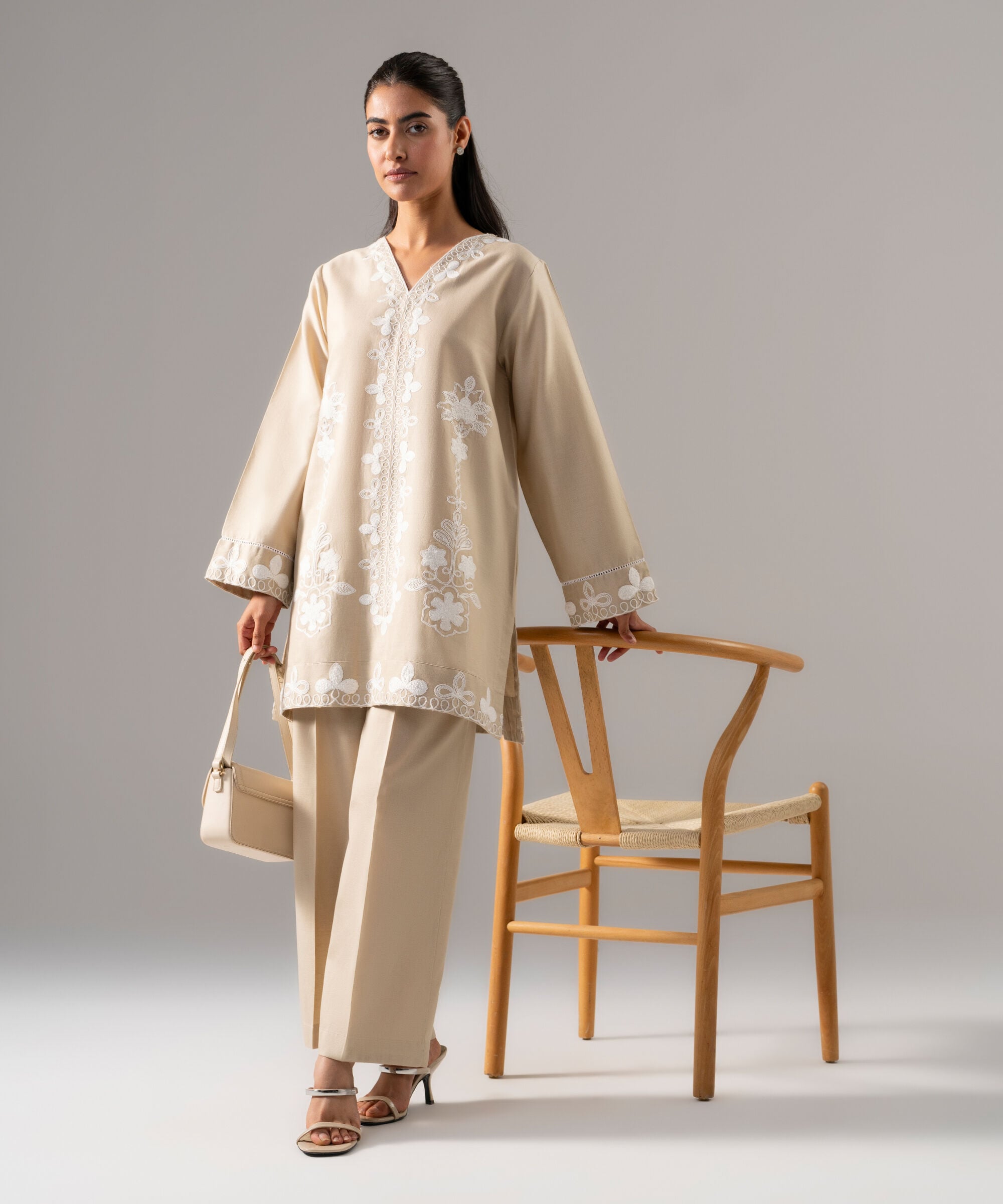 2 Piece - Embroidered Cotton Linen Suit PR26SCSTV811