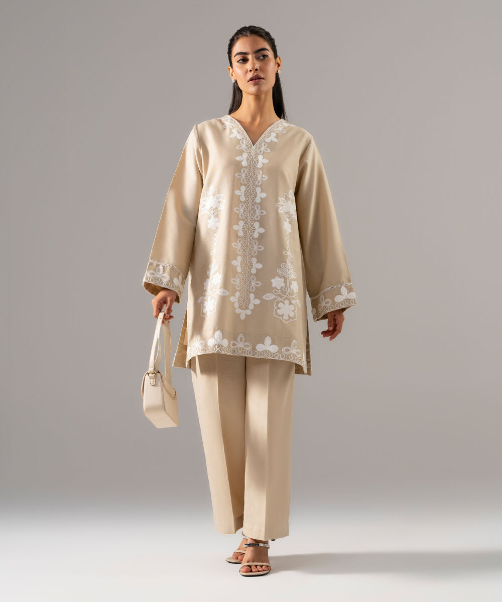 2 Piece - Embroidered Cotton Linen Suit PR26SCSTV811