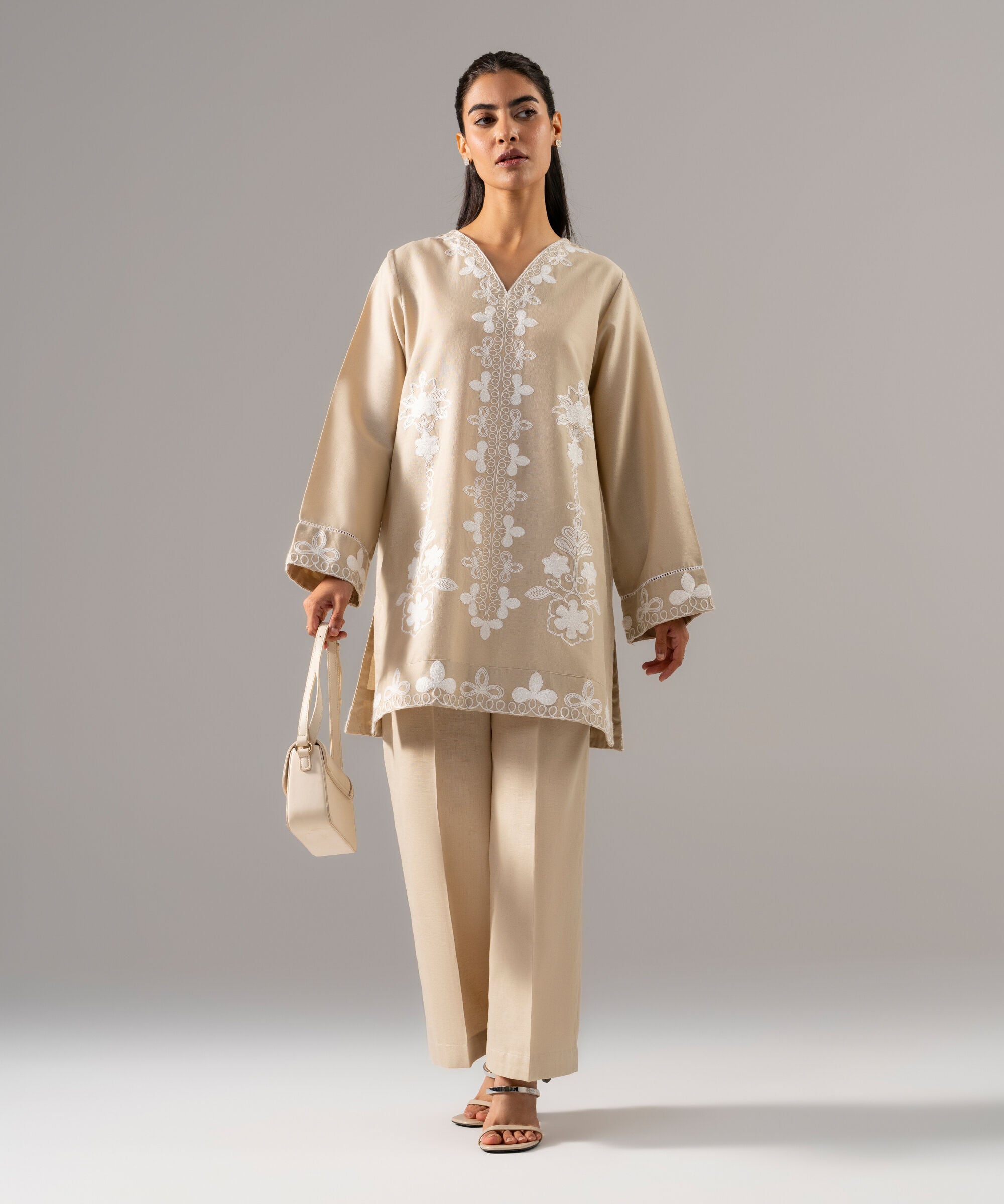 2 Piece - Embroidered Cotton Linen Suit PR26SCSTV811