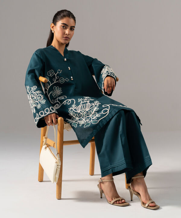 2 Piece - Embroidered Cotton Linen Suit