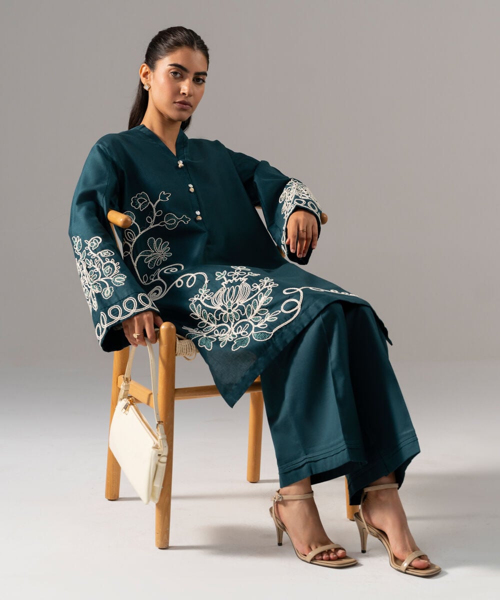 2 Piece - Embroidered Cotton Linen Suit PR26SCSTV812