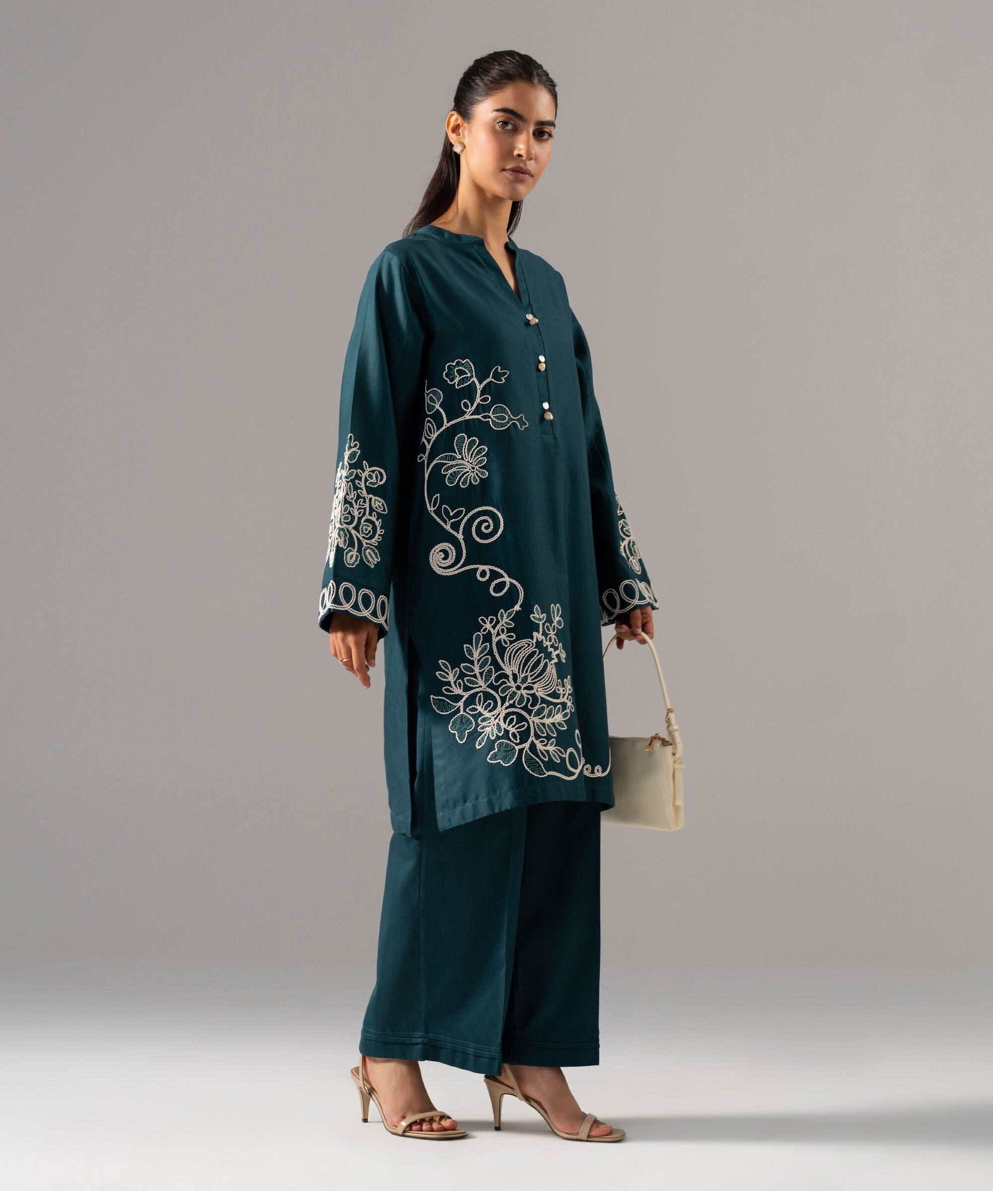 2 Piece - Embroidered Cotton Linen Suit PR26SCSTV812