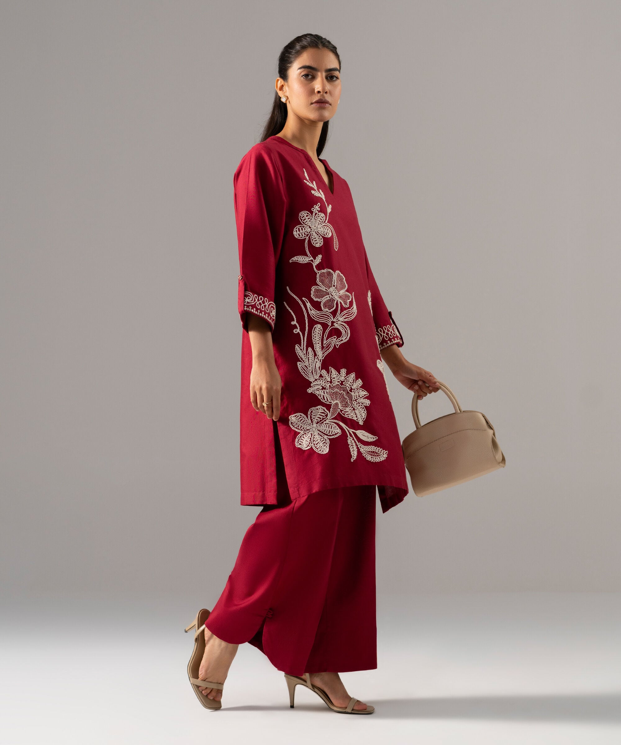 2 Piece - Embroidered Cotton Linen Suit PR26SCSTV813