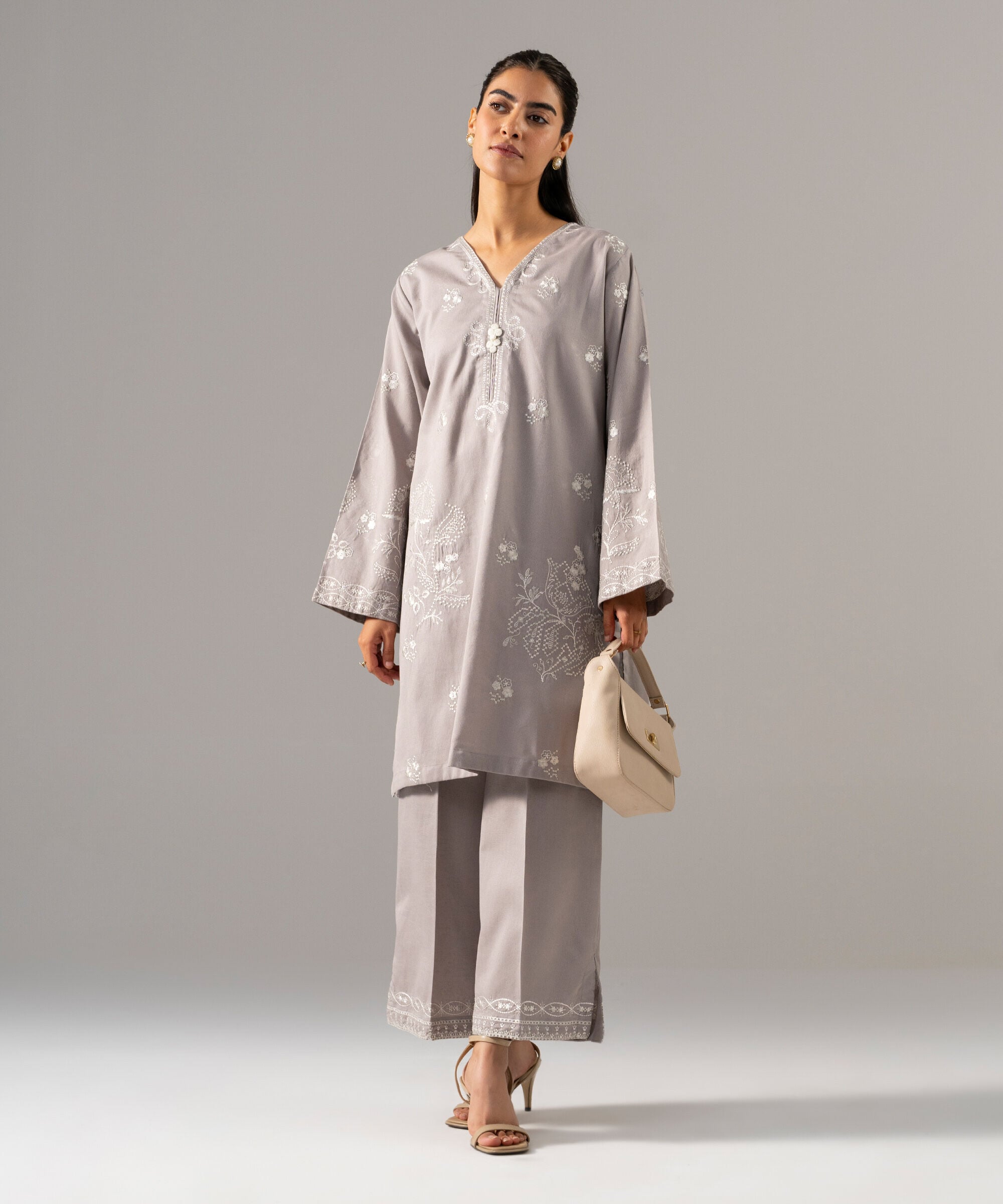2 Piece - Embroidered Cotton Linen Suit PR26SCSTV814