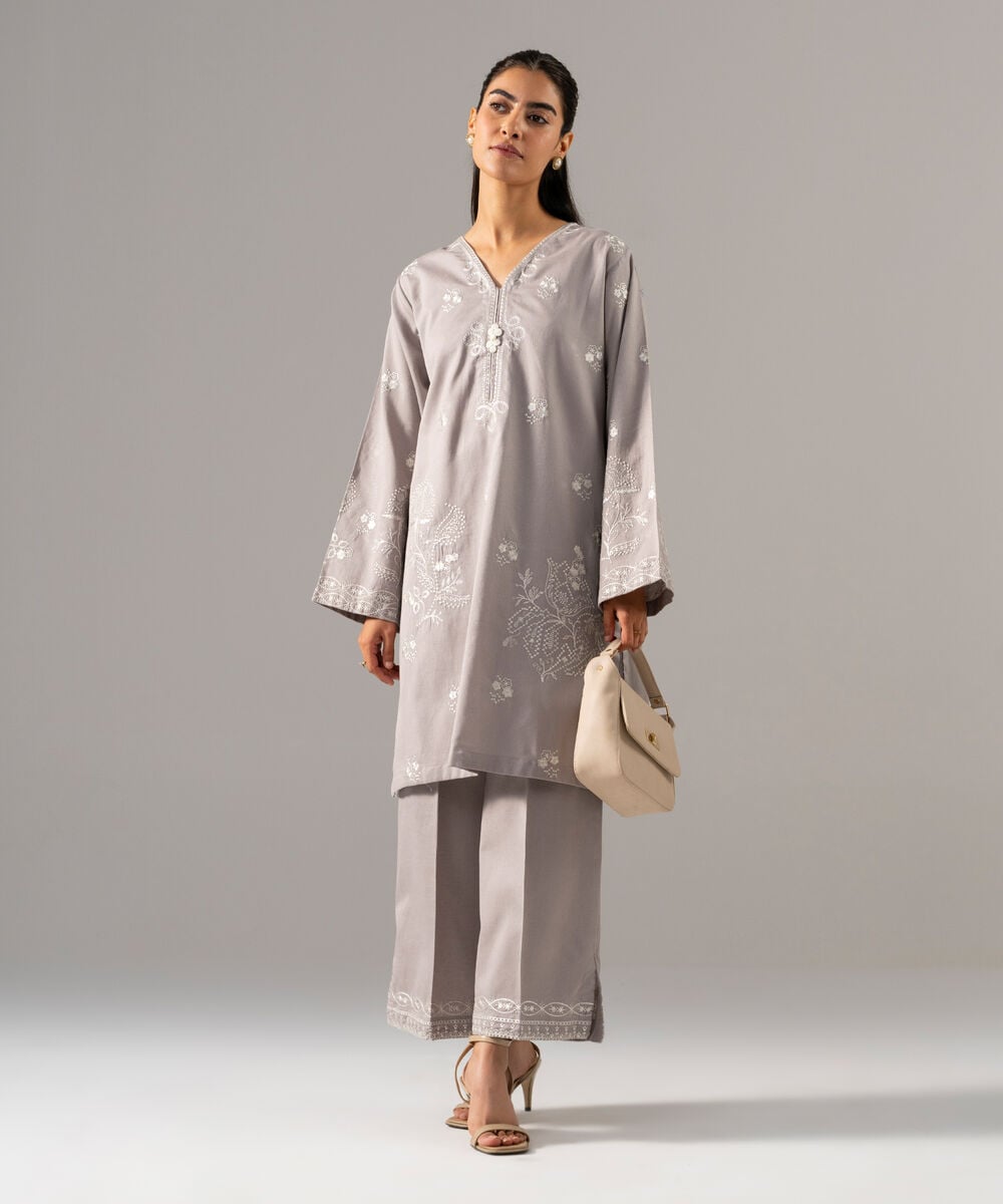 2 Piece - Embroidered Cotton Linen Suit PR26SCSTV814