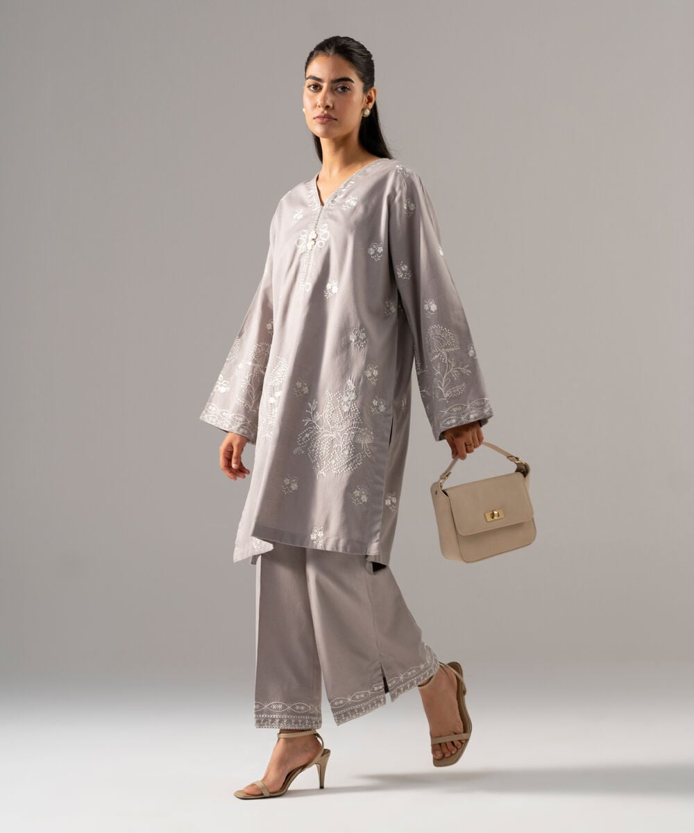 2 Piece - Embroidered Cotton Linen Suit PR26SCSTV814