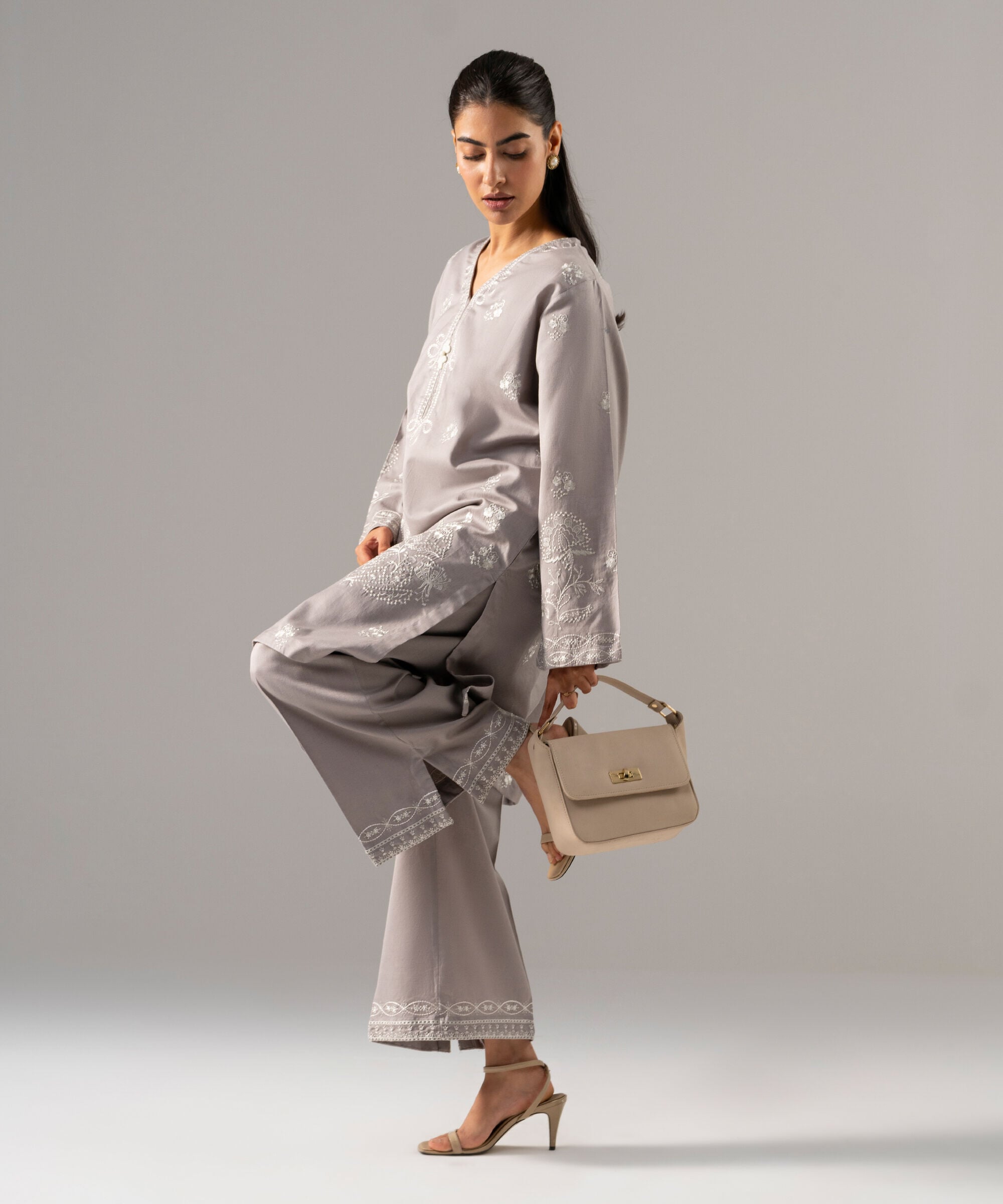 2 Piece - Embroidered Cotton Linen Suit PR26SCSTV814