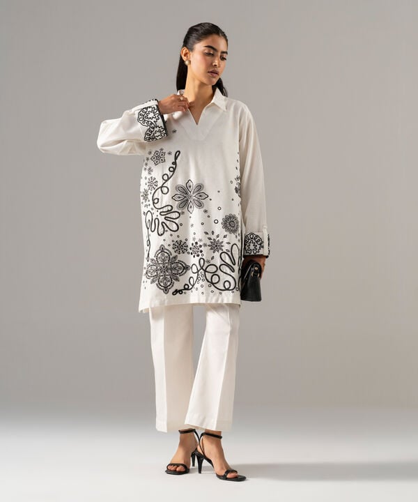 2 Piece - Embroidered Cotton Linen Suit