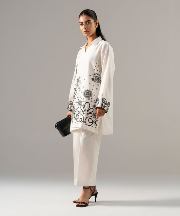 2 Piece - Embroidered Cotton Linen Suit