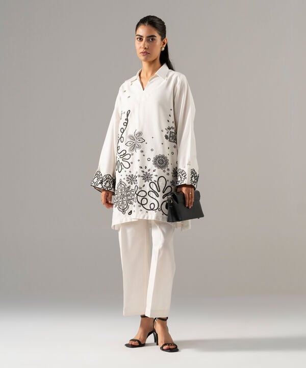 2 Piece - Embroidered Cotton Linen Suit