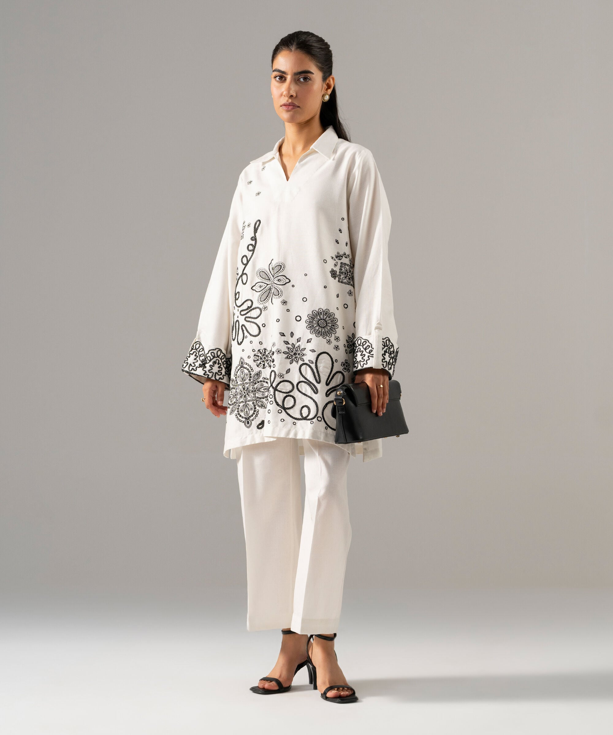2 Piece - Embroidered Cotton Linen Suit PR26SCSTV815