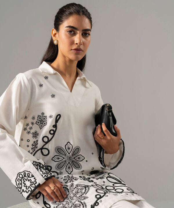 2 Piece - Embroidered Cotton Linen Suit