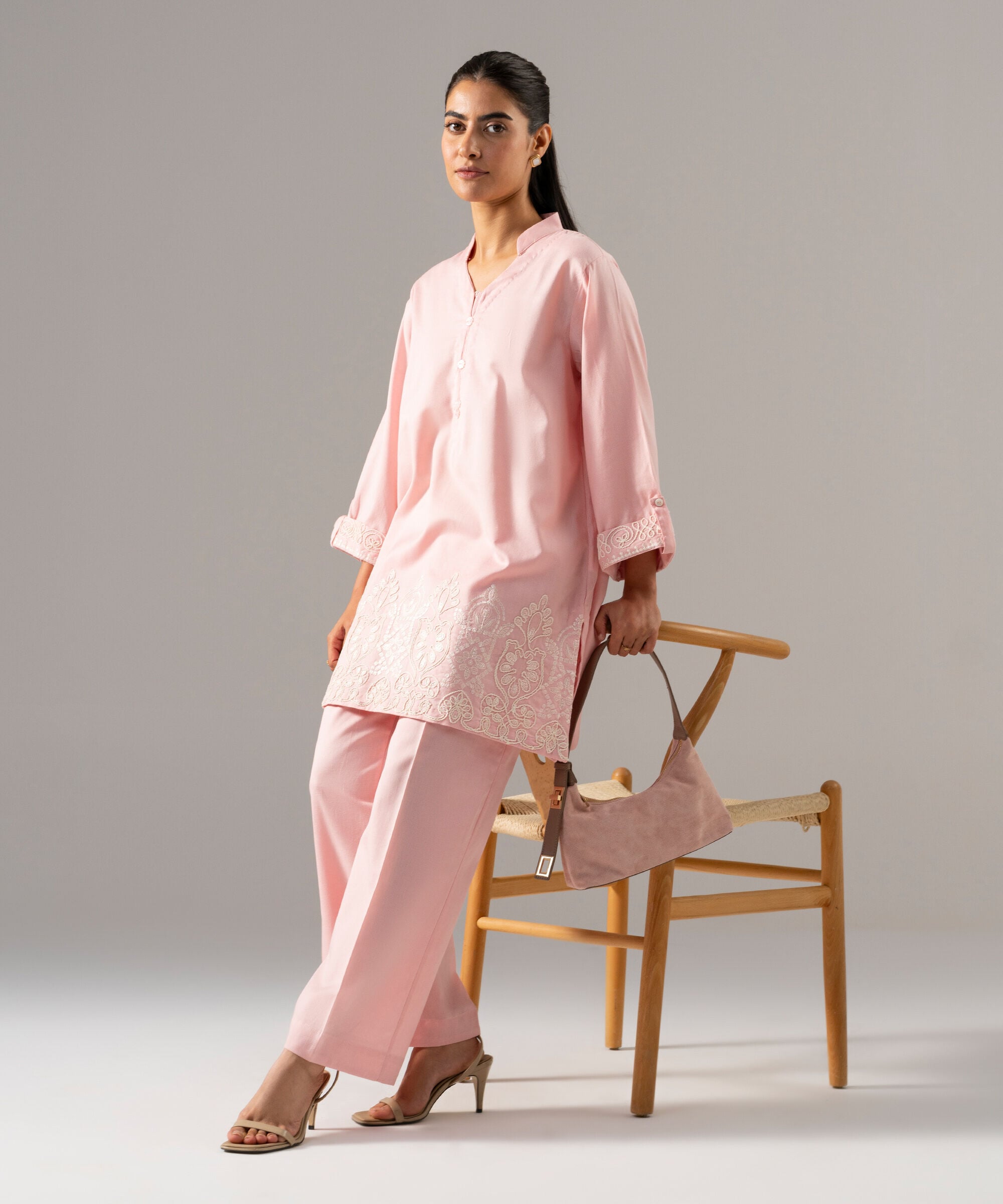 2 Piece - Embroidered Cotton Linen Suit PR26SCSTV816