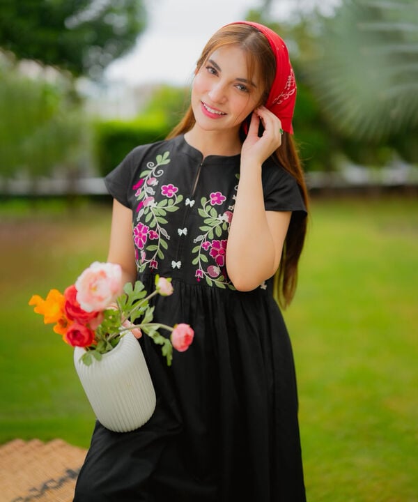 Embroidered Dobby Dress