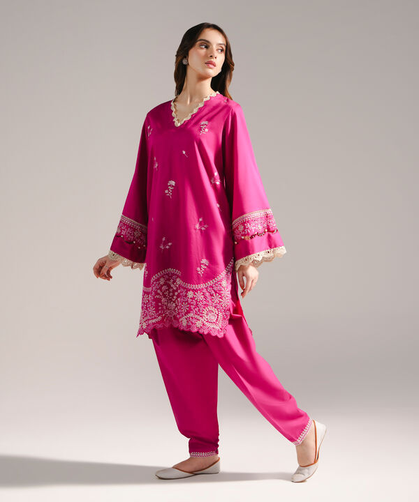 Embroidered Cotton Satin Shirt