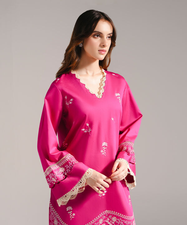 Embroidered Cotton Satin Shirt