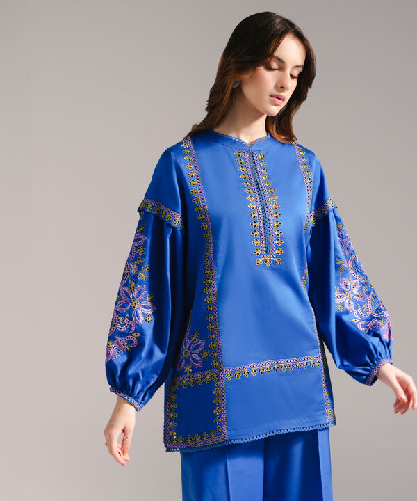 Embroidered Cotton Satin Shirt