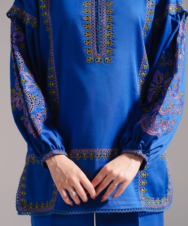 Embroidered Cotton Satin Shirt