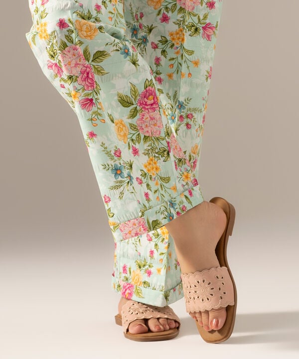 Printed Seersucker Straight Pants