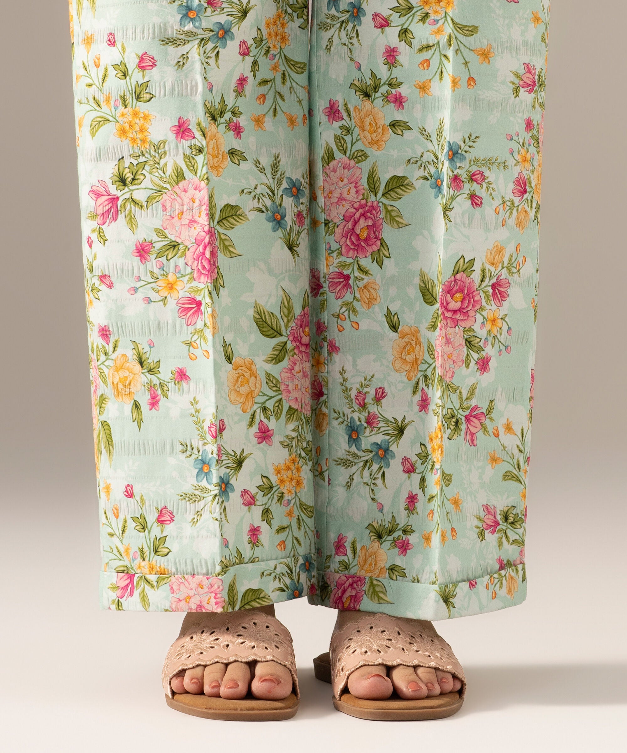 Printed Seersucker Straight Pants PRASTFRV820T