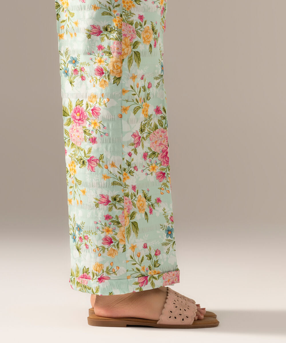 Printed Seersucker Straight Pants PRASTFRV820T