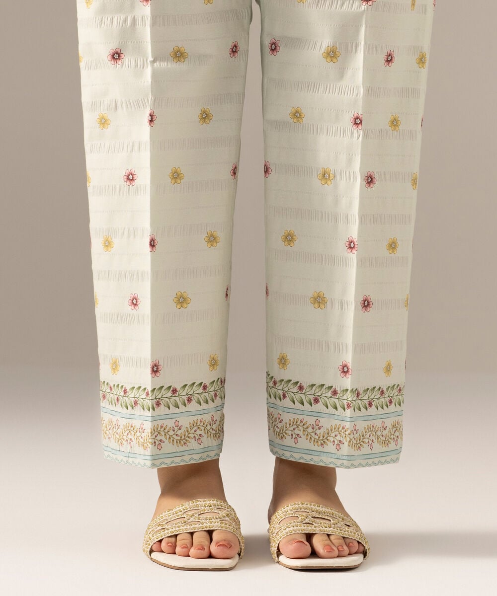 Printed Seersucker Straight Pants PRASTFRV821T