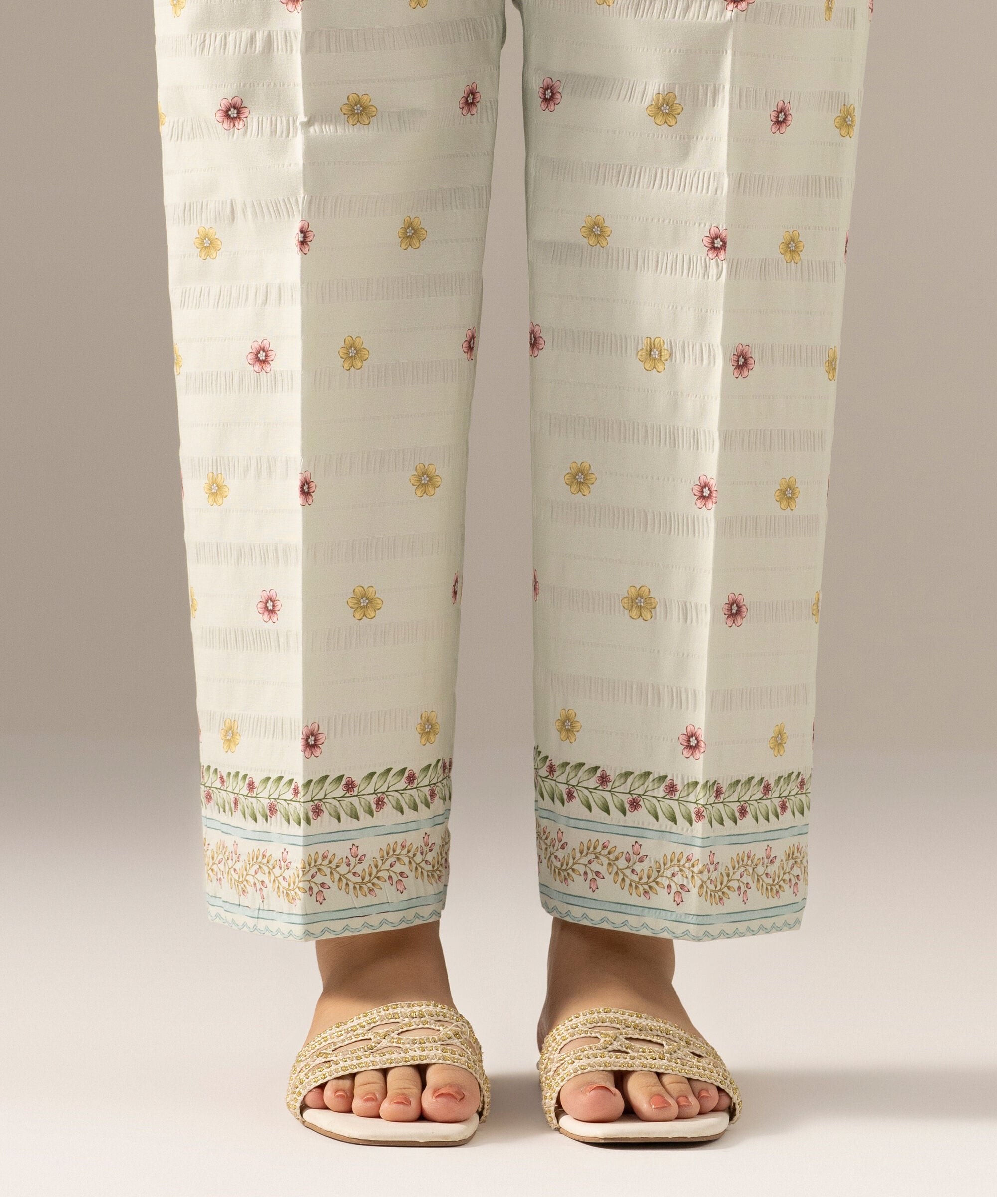 Printed Seersucker Straight Pants PRASTFRV821T