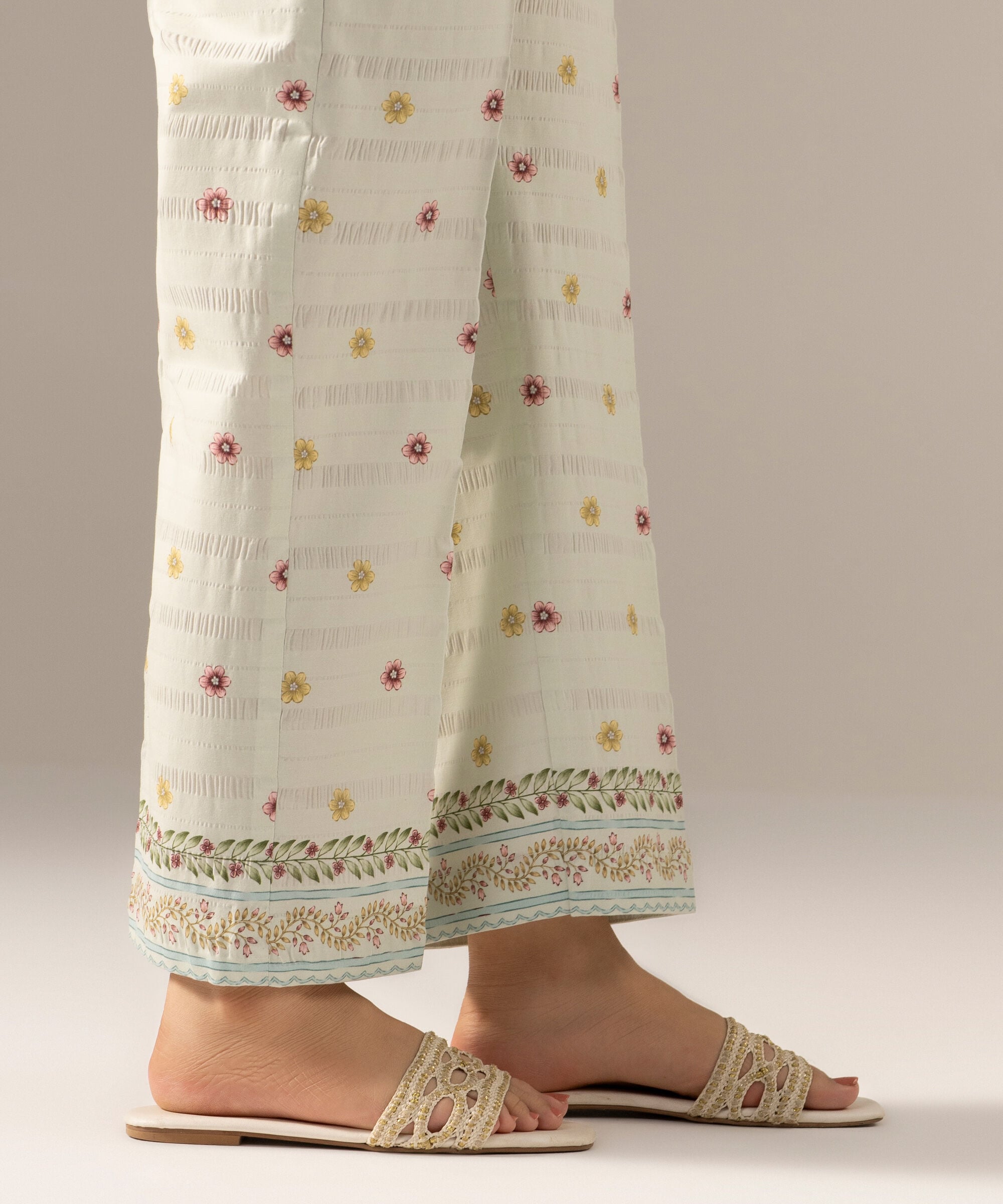 Printed Seersucker Straight Pants PRASTFRV821T