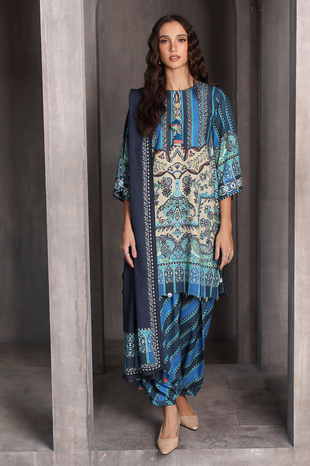 3 Piece Printed Karandi Suit with Printed Karandi Dupatta