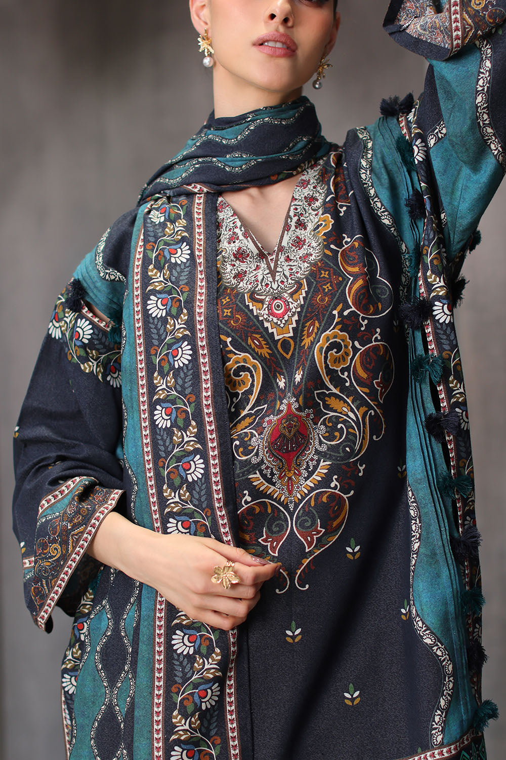 3 Piece Printed Karandi Suit with Printed Karandi Dupatta