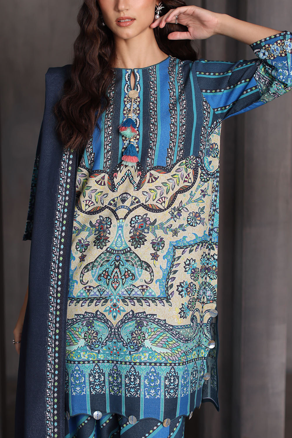 3 Piece Printed Karandi Suit with Printed Karandi Dupatta