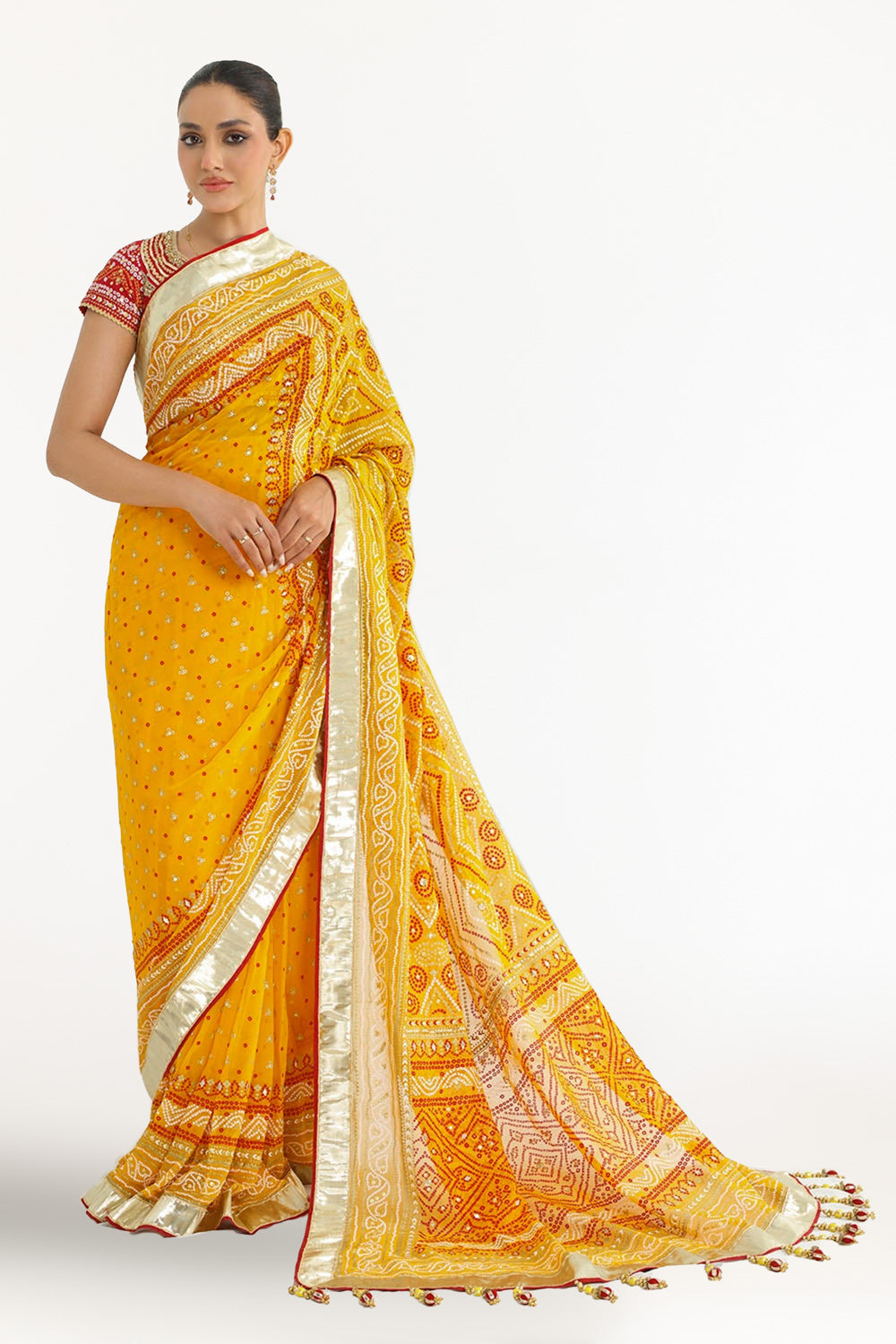 3 Piece Unstitched Gota Sequins Handwork Chiffon Saree