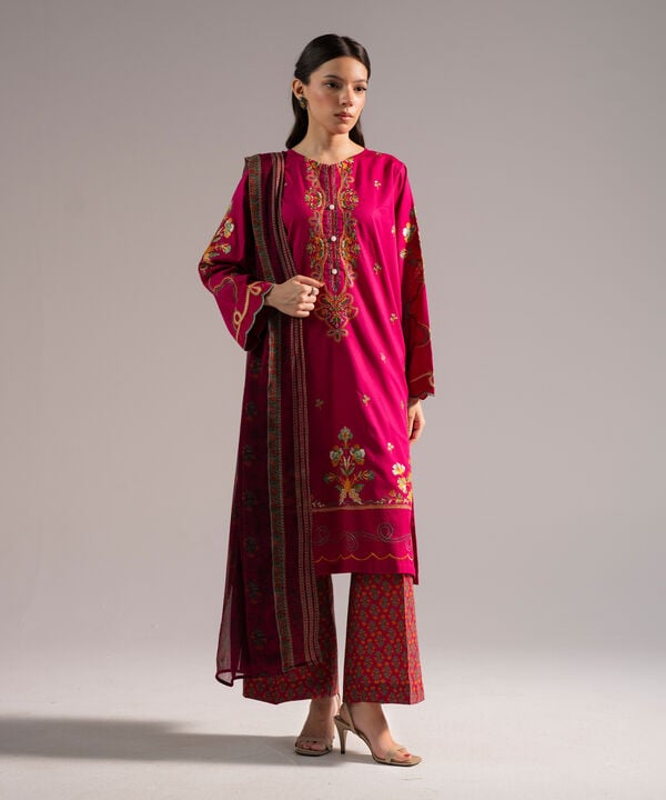 3 Piece - Embroidered Dobby Suit