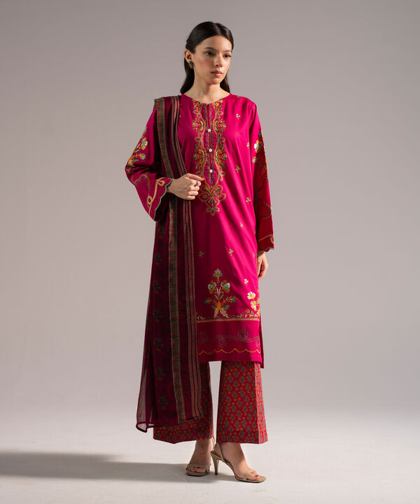 3 Piece - Embroidered Dobby Suit