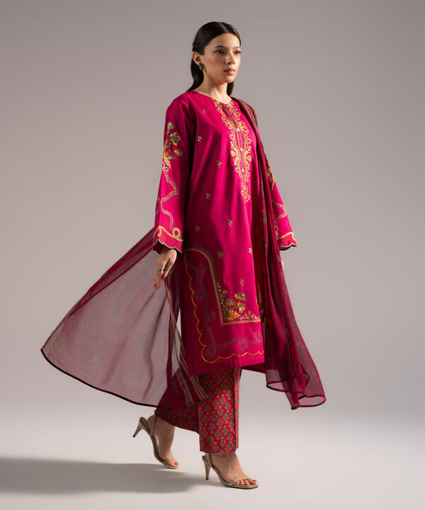 3 Piece - Embroidered Dobby Suit