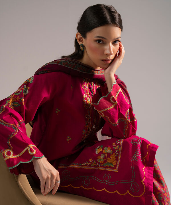 3 Piece - Embroidered Dobby Suit