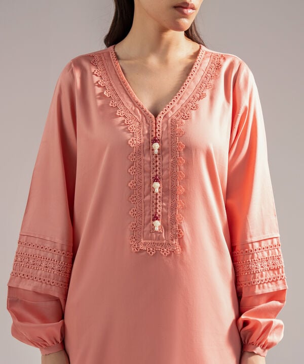 2 Piece - Embroidered Cotton Satin Suit