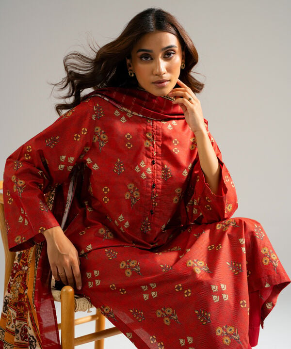 3 Piece - Printed Zari Lawn Suit