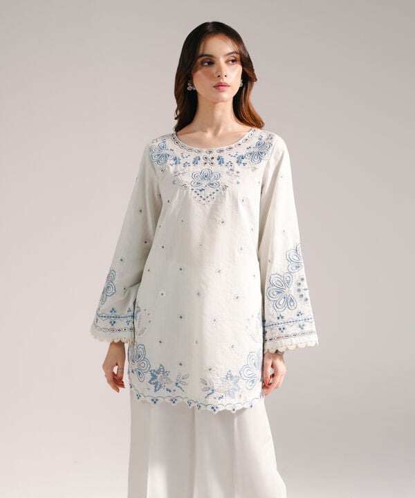 2 Piece - Embroidered Cotton Suit