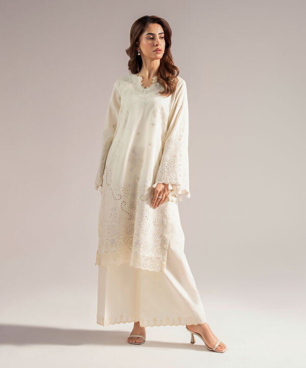 2 Piece - Embroidered Cotton Suit