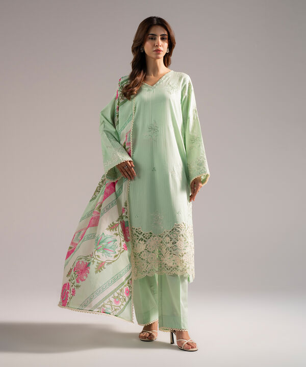 3 Piece - Embroidered Cotton Suit