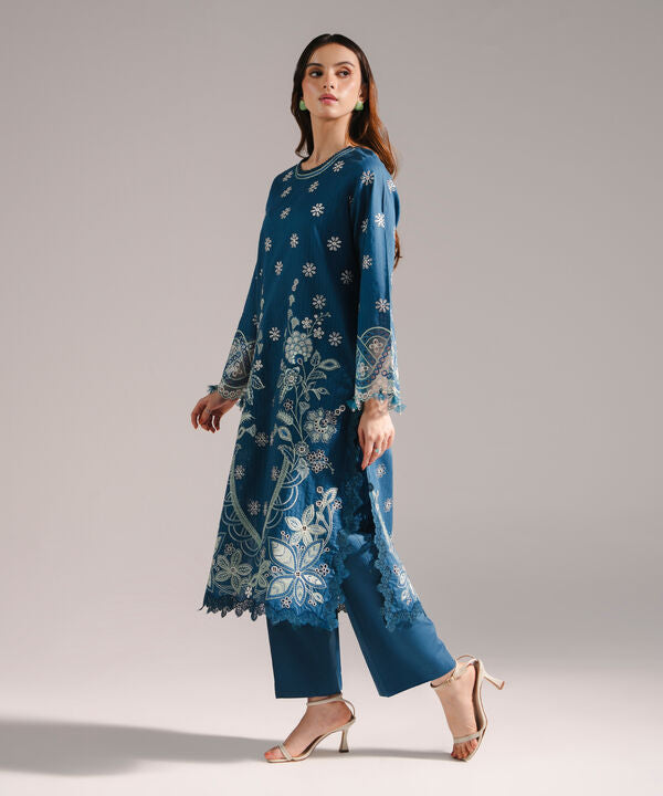 2 Piece - Embroidered Cotton Suit