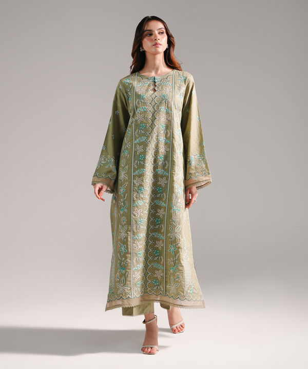 2 Piece - Embroidered Cotton Suit