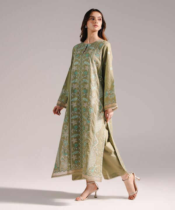 2 Piece - Embroidered Cotton Suit