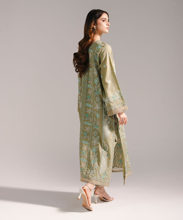 2 Piece - Embroidered Cotton Suit